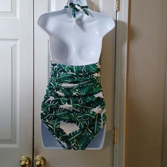 Tropical green fern halter v neck bathing suit swim suit  Sz M NWOT - Picture 4 of 6